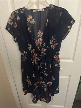 Liberty Love Navy Floral High-Low Tie-Waist Dress